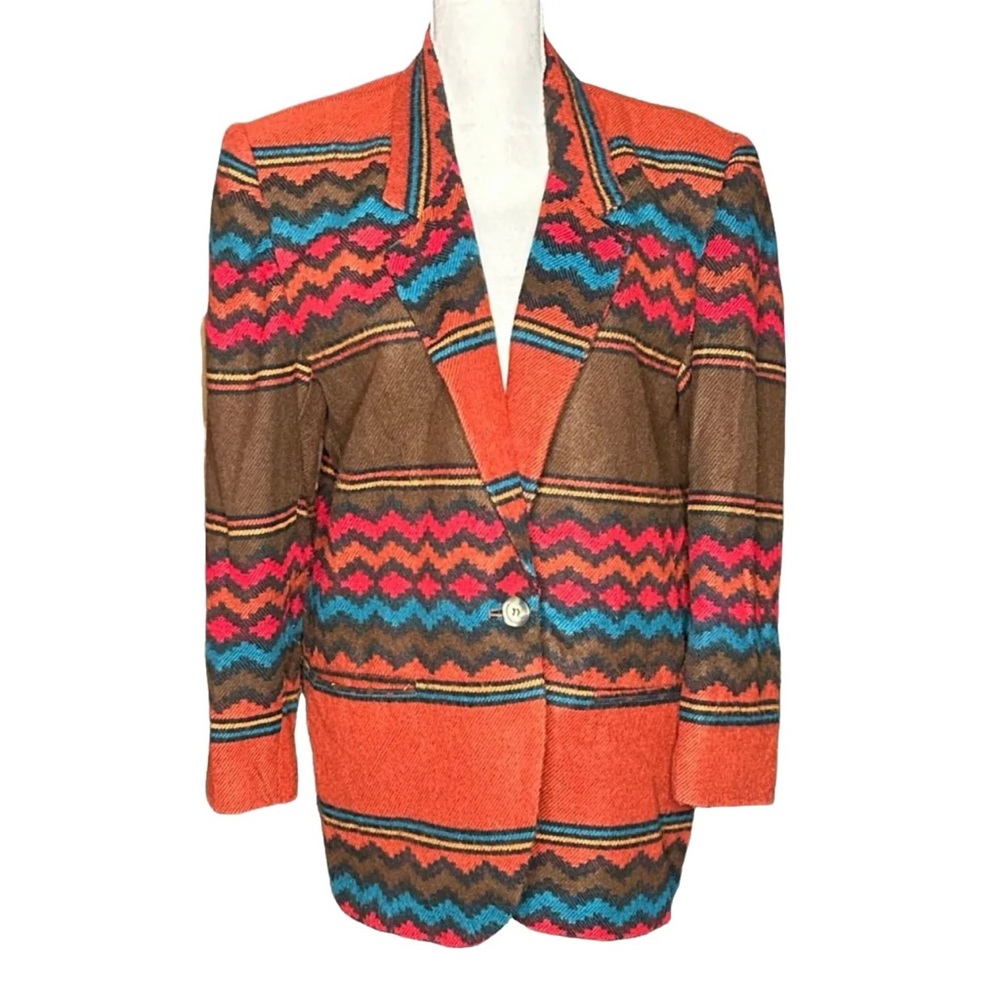 Vintage • 90s Oversized Southwestern Knit Blazer Jacket